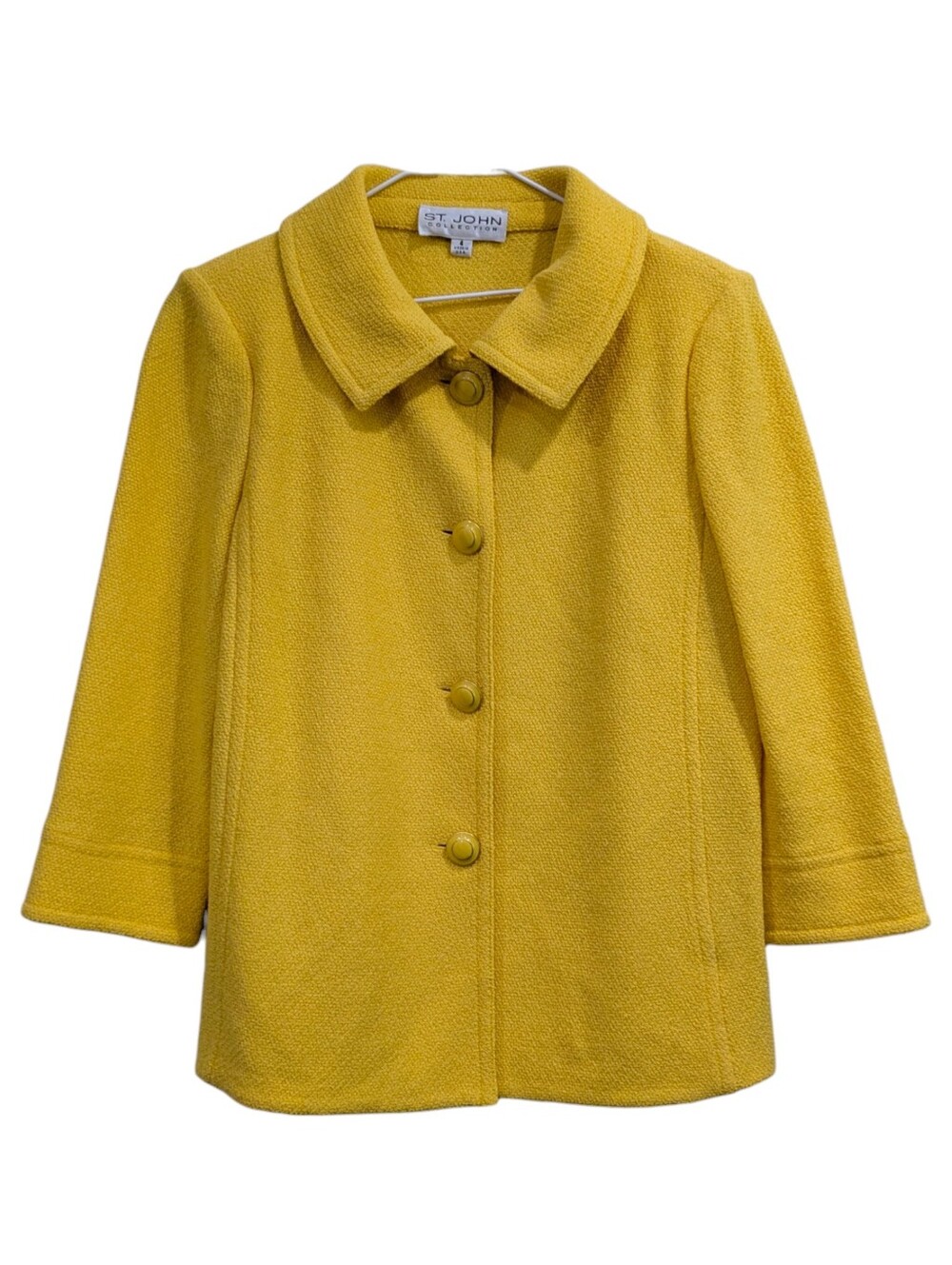 St John collection knit yellow Blazer Button Jacket Sz 4 Wool Blend